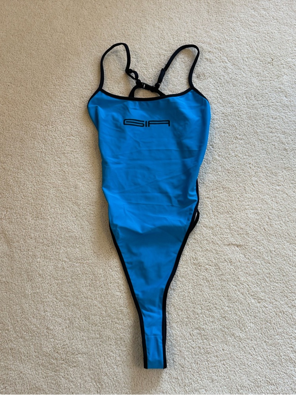 I.AM.GIA Virgo Strappy Bodysuit Blue One-Piece Bodysuit with Black Trim
